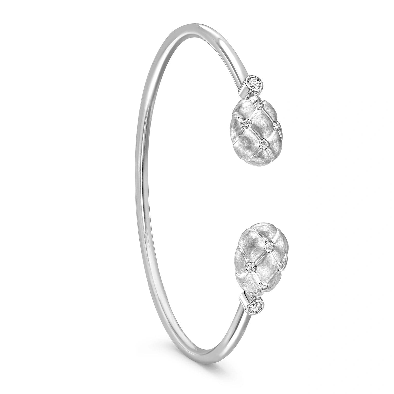 Treillage Brushed White Gold & Diamond Open Set Bracelet