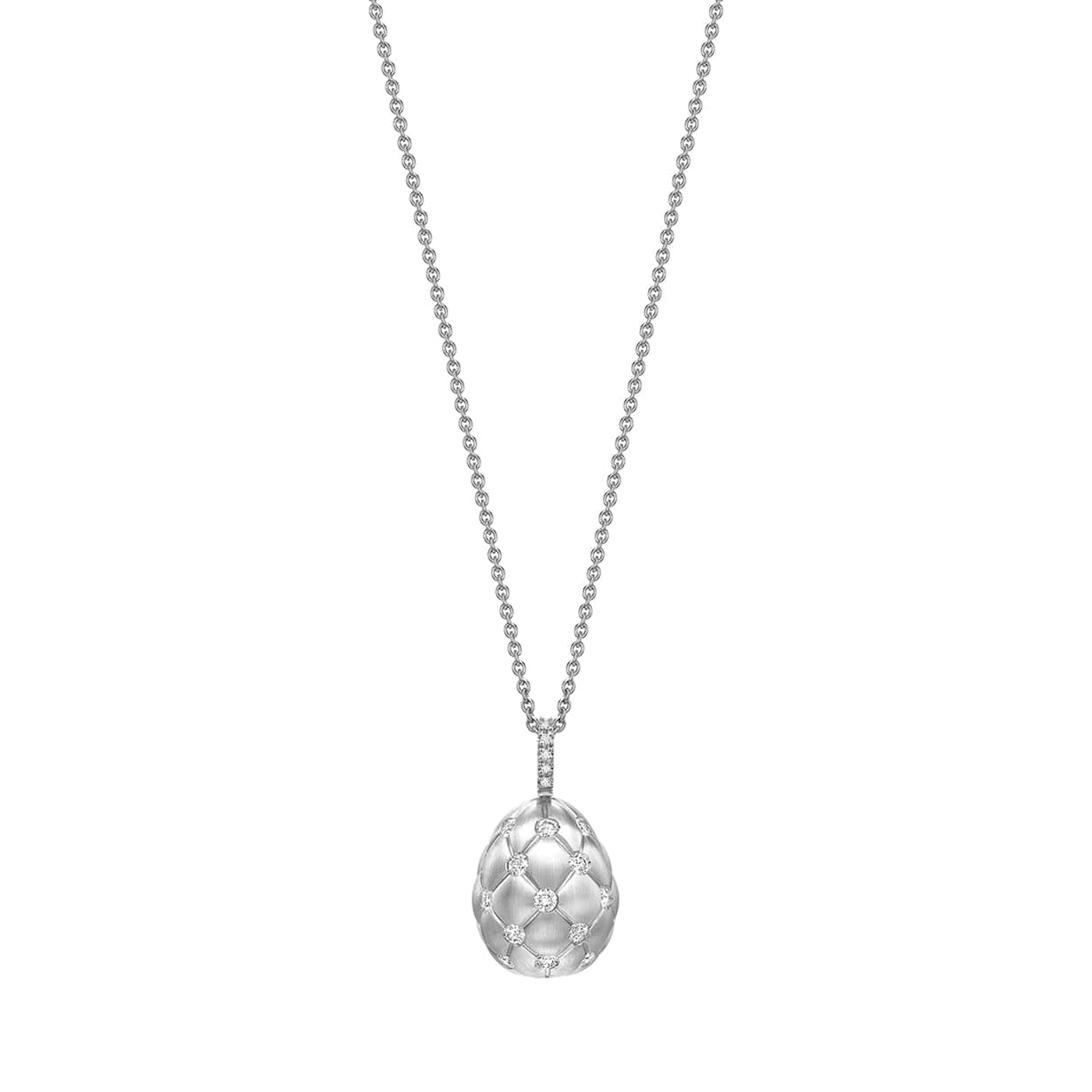 Treillage Brushed White Gold & Diamond Set Egg Pendant 2