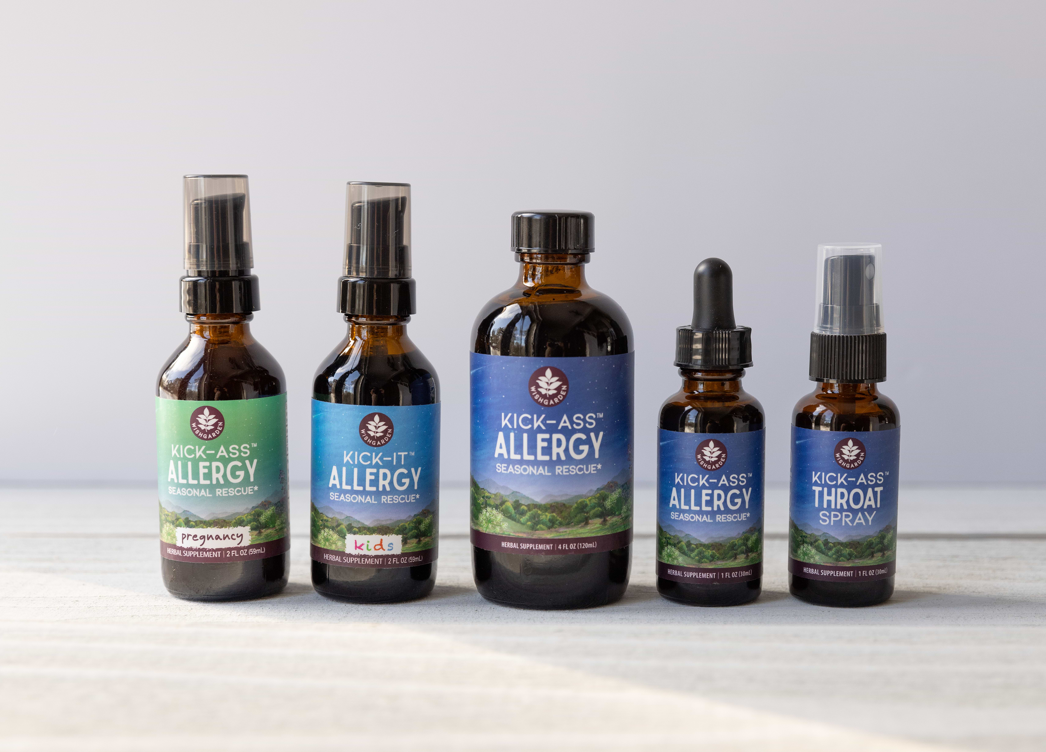 Image of WishGarden Herbs Allergy line-up with Kick-Ass Allergy in the middle