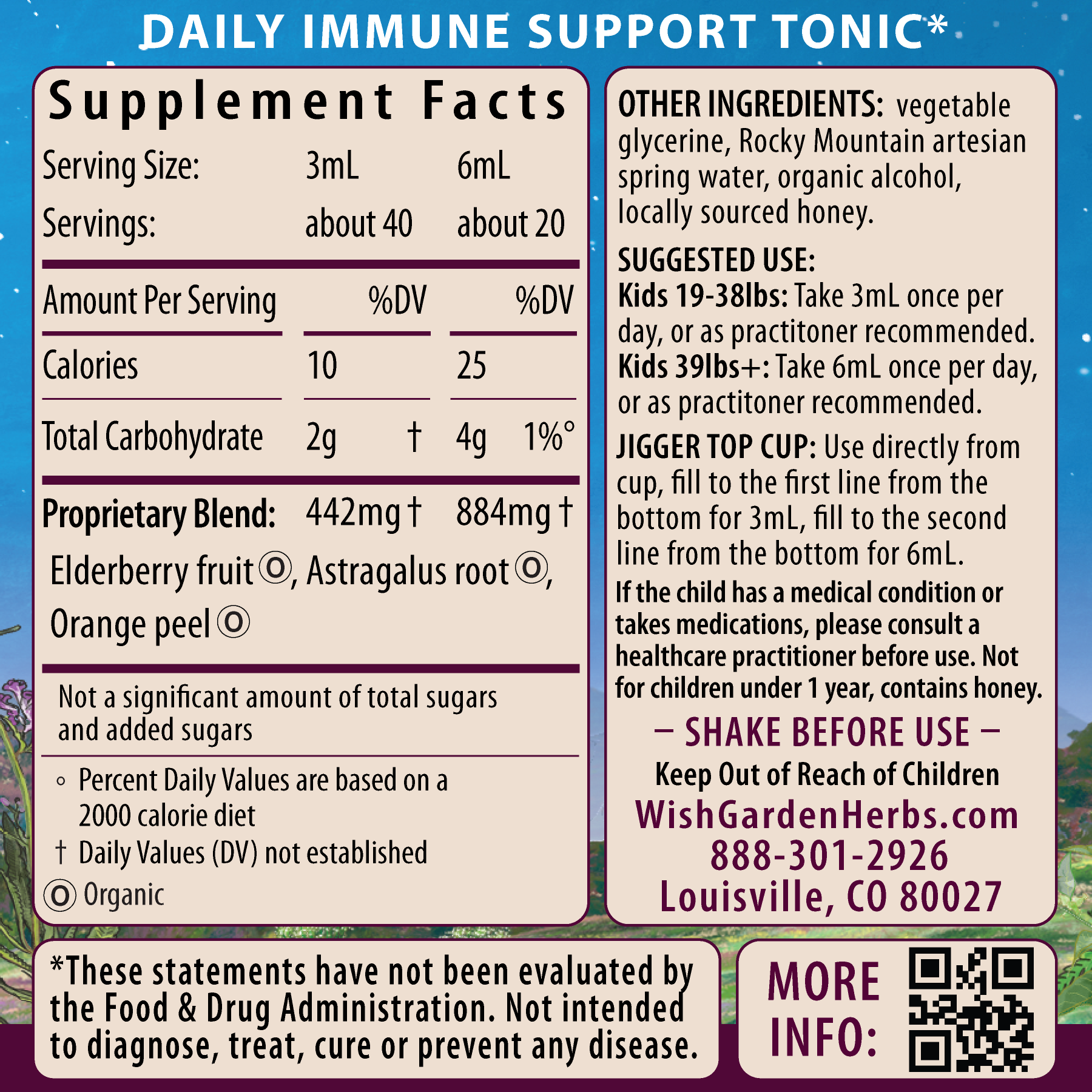 Elderberry Syrup, Everyday Immunity for Kids 4oz Jigger