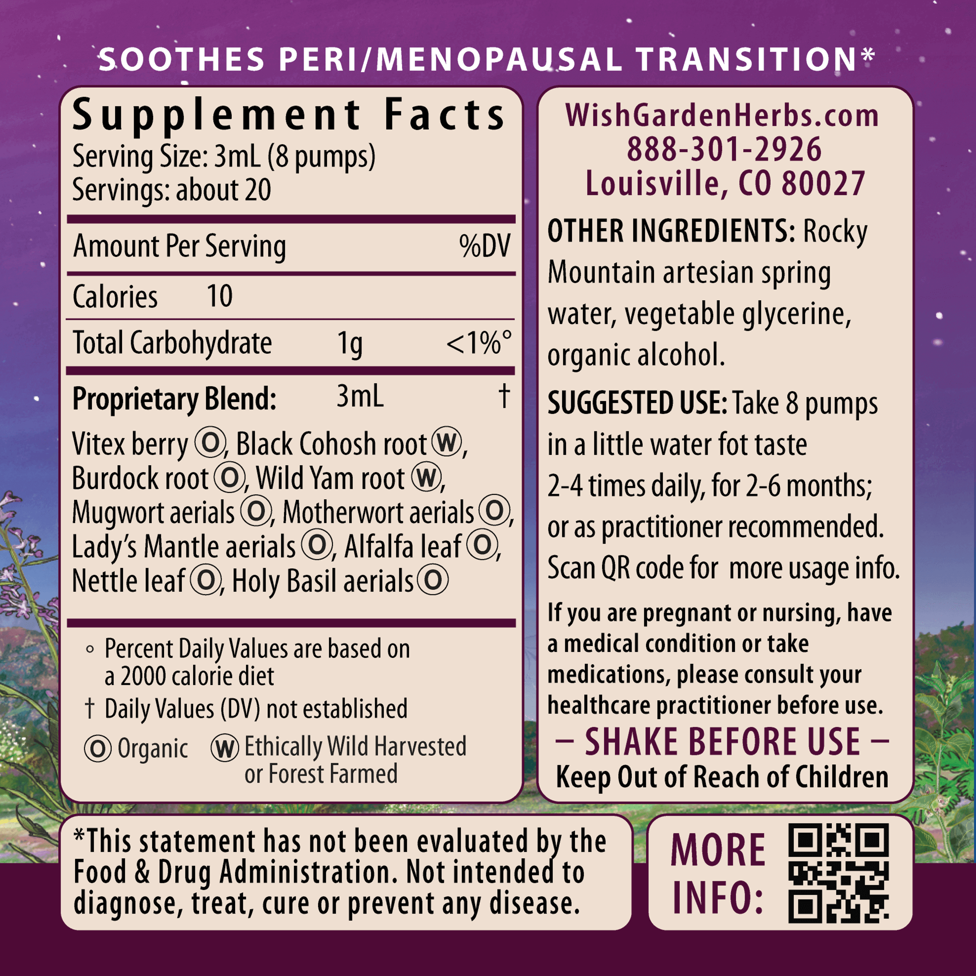 Cycle Changes Peri/Menopause Ingredients & Supplement Facts