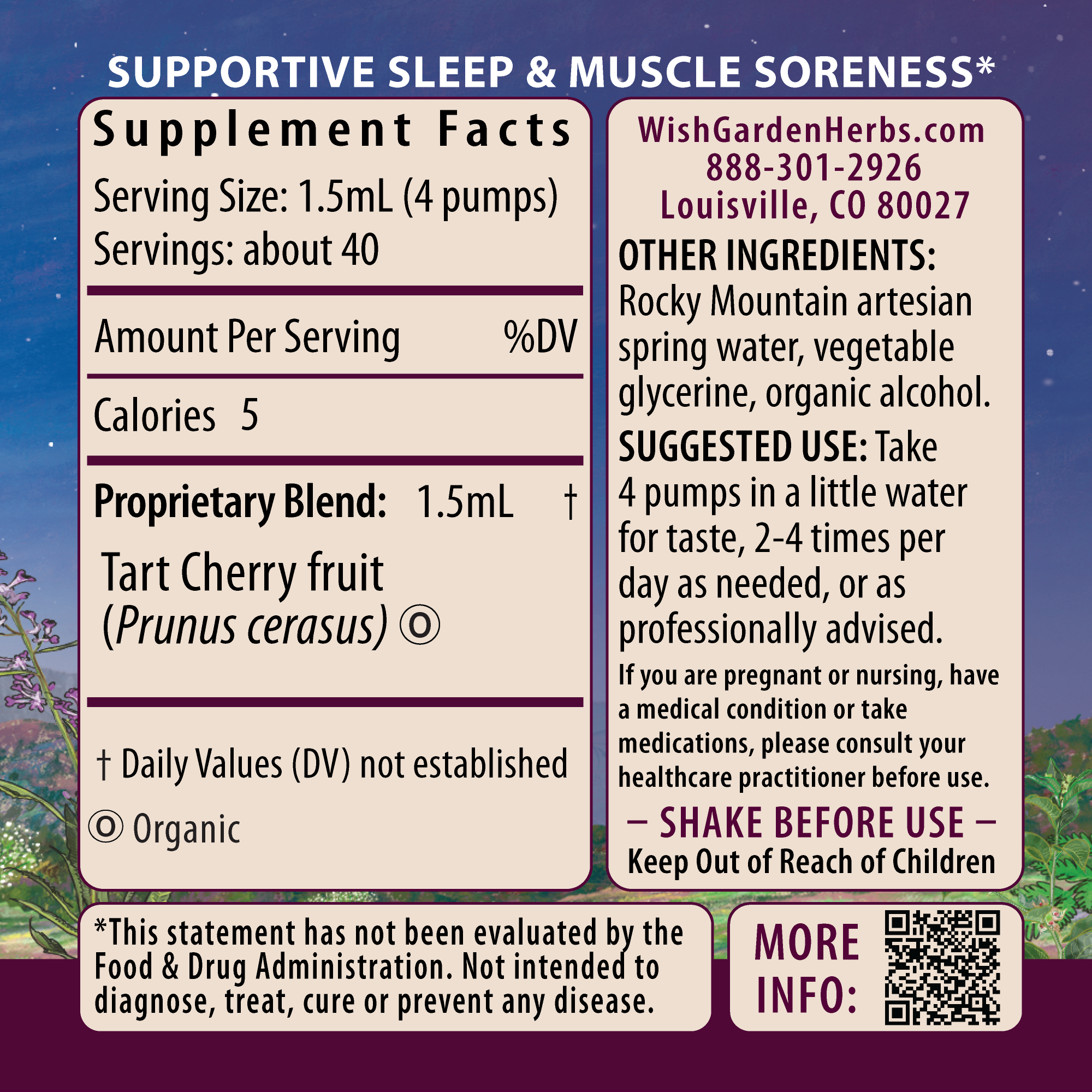Tart Cherry Ingredients & Supplement Facts
