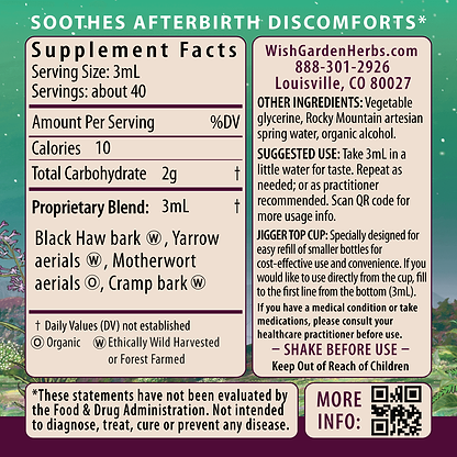 AfterEase, After Birth Contractions 4oz Jigger Supplement Facts and Suggested Use