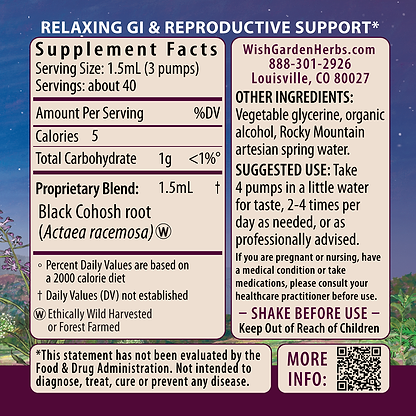 Black Cohosh Root Tincture 2oz Pump Supplement Facts and Suggested Use