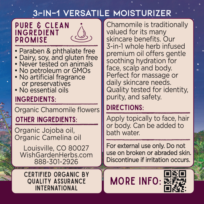 Chamomile Oil Relax & Replenish Ingredients & Supplement Facts