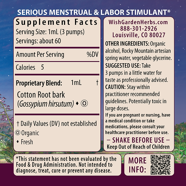 Cotton Root Bark Tincture 2oz Pump Supplement Facts and Suggested Use