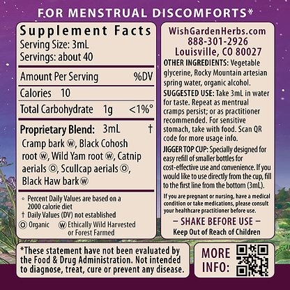 Cramp Release, Menses Soother 4oz Jigger Supplement Facts and Suggested Use
