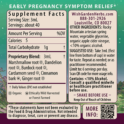 Morning Sickness, Nausea Relief 4oz Jigger Supplement Facts and Suggested Use
