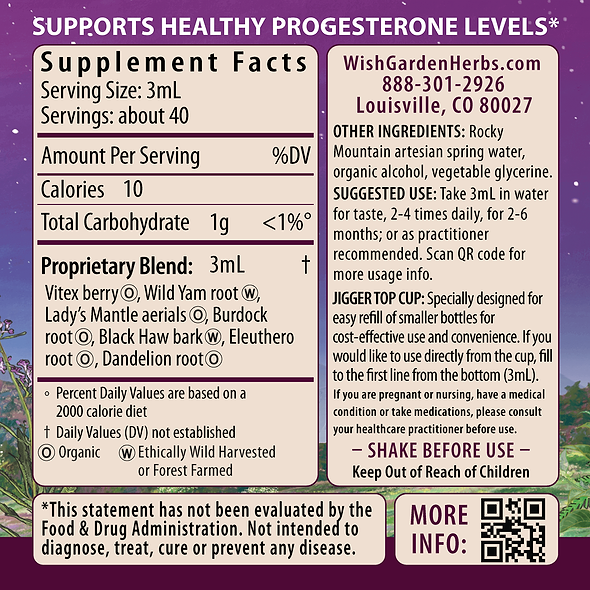 Cycle Vitality 2, Luteal Phase - Progesterone Support 4oz Jigger Supplement Facts and Suggested Use