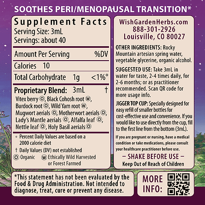 Cycle Changes, Peri/Menopause 4oz Jigger Supplement Facts and Suggested Use