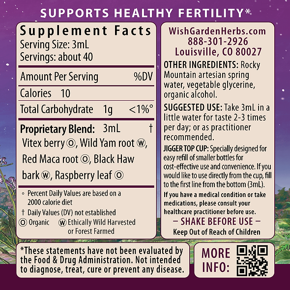 Fertility Prep, Conception Support 4oz Jigger Supplement Facts and Suggested Use