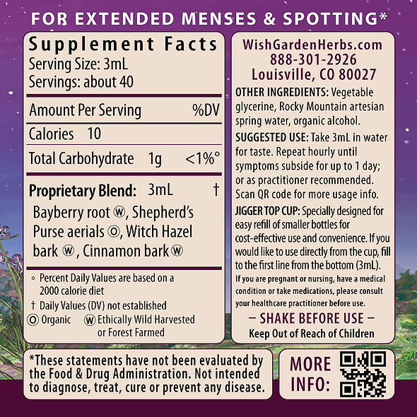 Flow Stopper, Lingering Cycle 4oz Dropper Supplement Facts and Suggested Use