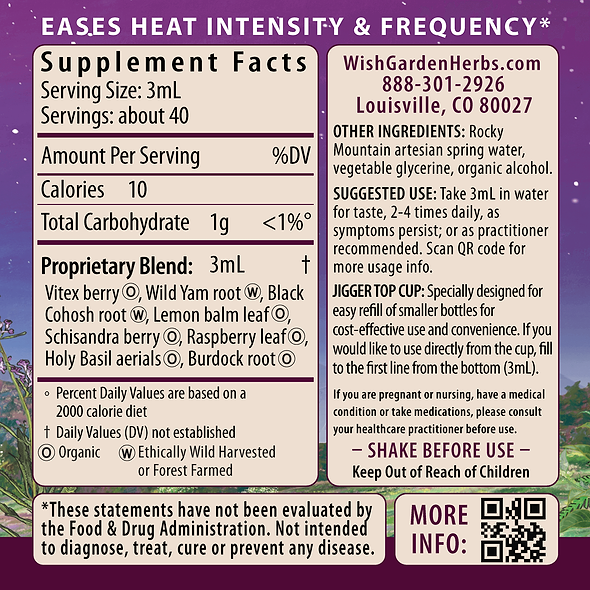 Hot Flash Tamer, Daily Regulator 4oz Jigger Supplement Facts and Suggested Use