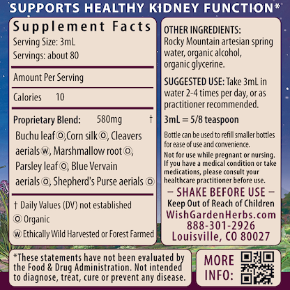 Kidney Strength, Daily Support 8oz Bottle Supplement Facts and Suggested Use