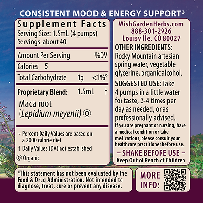 Maca Root Tincture 2oz Pump Supplement Facts and Suggested Use