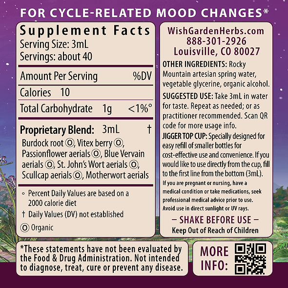 P.M.S. Emotional, Mood Support 4oz Jigger Supplement Facts and Suggested Use