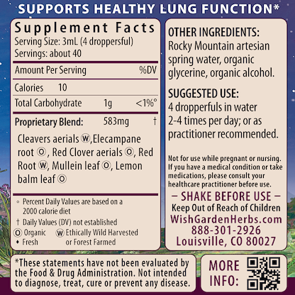 Respiratory Strength, Daily Support 4oz Dropper Supplement Facts and Suggested Use