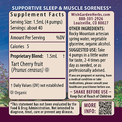 Tart Cherry Tincture 2oz Pump Supplement Facts and Suggested Use