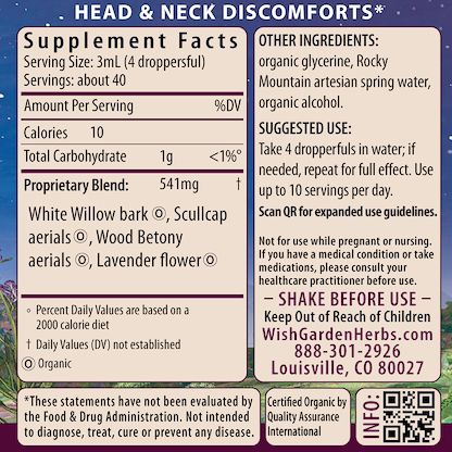 Cranial Comfort, Tension Release 4oz Jigger Supplement Facts and Suggested Use