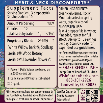 Cranial Comfort, Tension Release 1oz Dropper Supplement Facts and Suggested Use