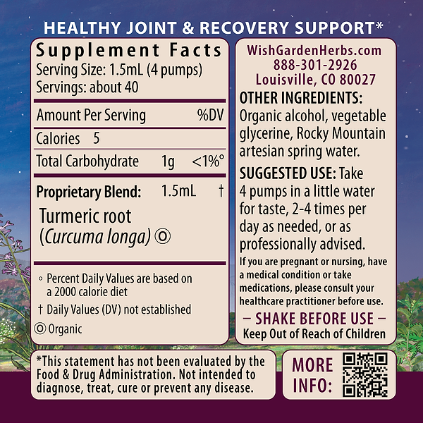 Turmeric Root Tincture 2oz Pump Supplement Facts and Suggested Use