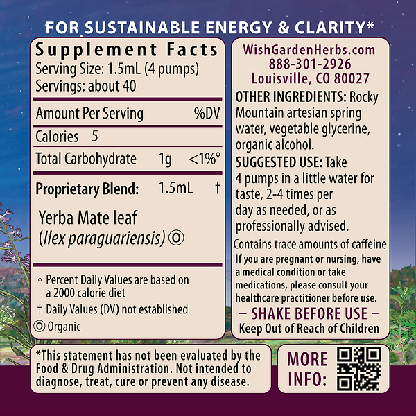Yerba Mate Tincture 2oz Pump Supplement Facts and Suggested Use