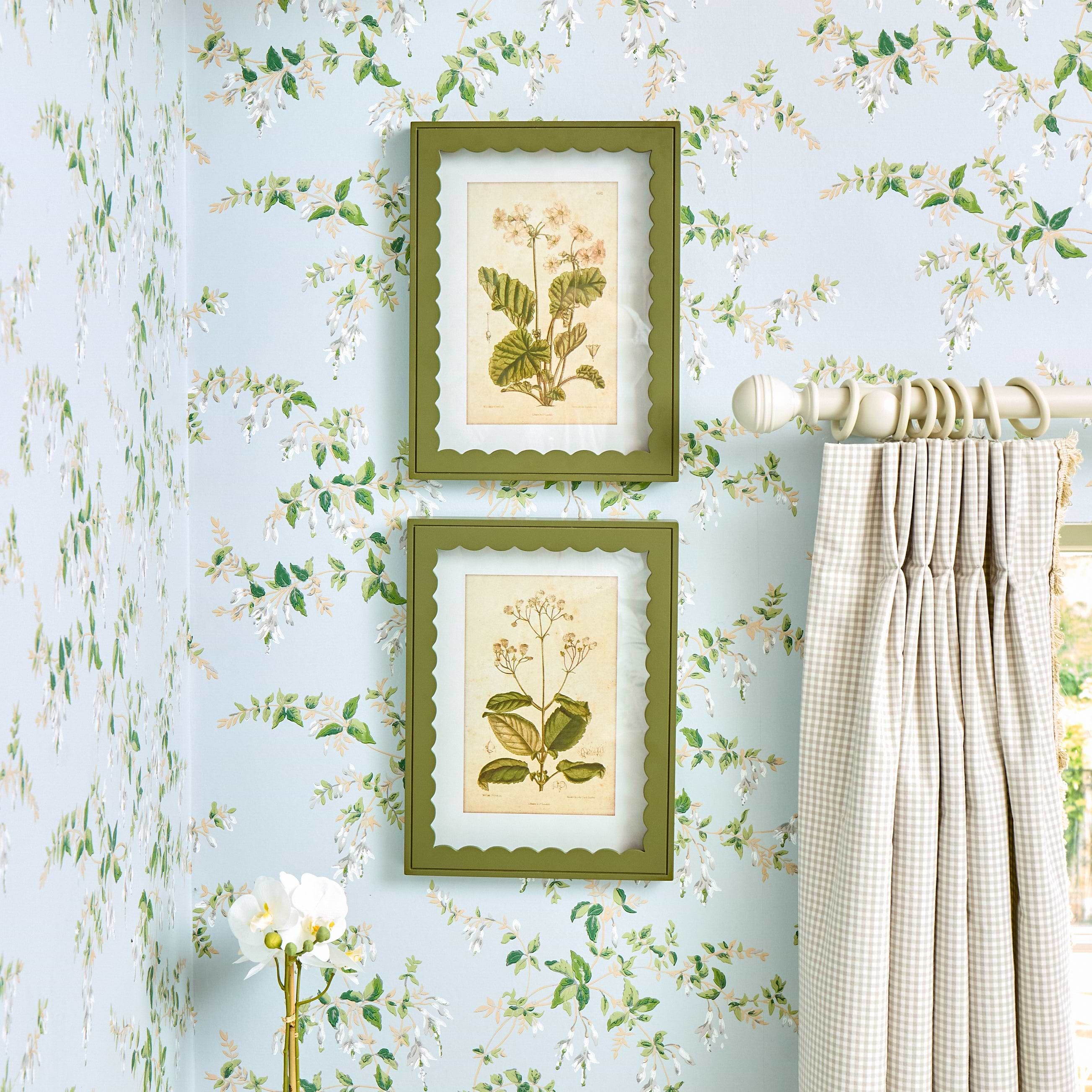 Green Scalloped Primula Framed Prints (Set of 2)