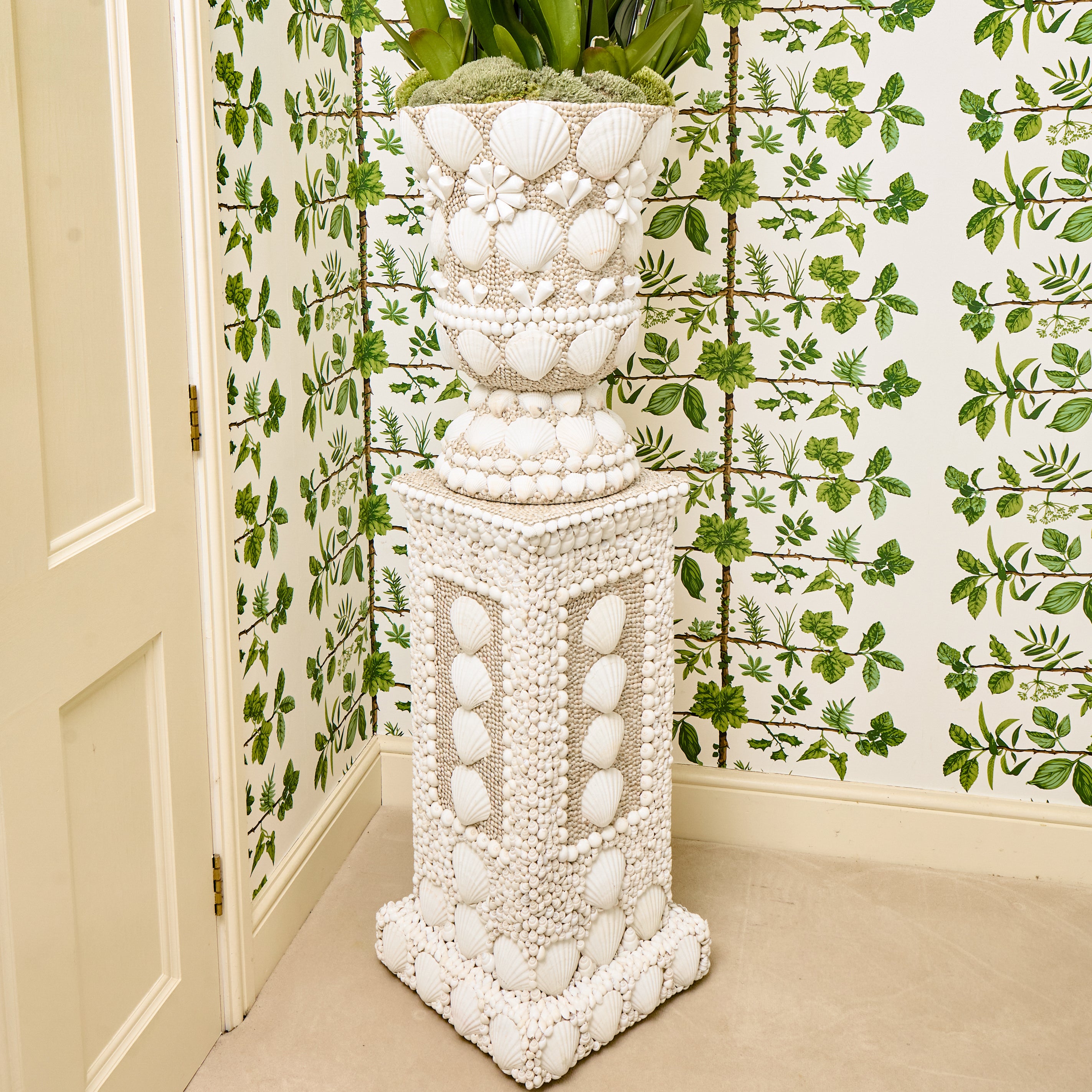 Large Mixed Shell Urn & Pedestal
