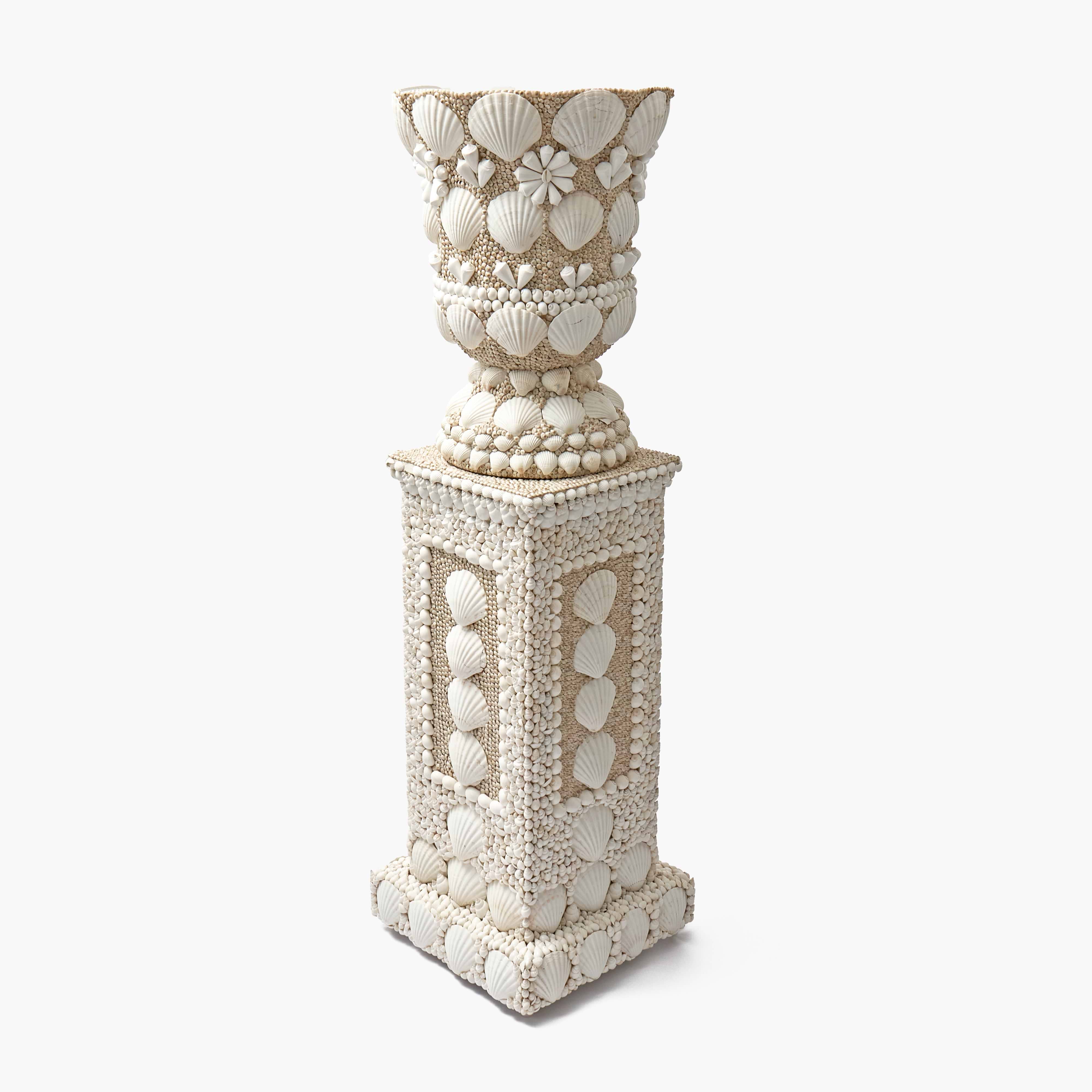 Large Mixed Shell Urn & Pedestal