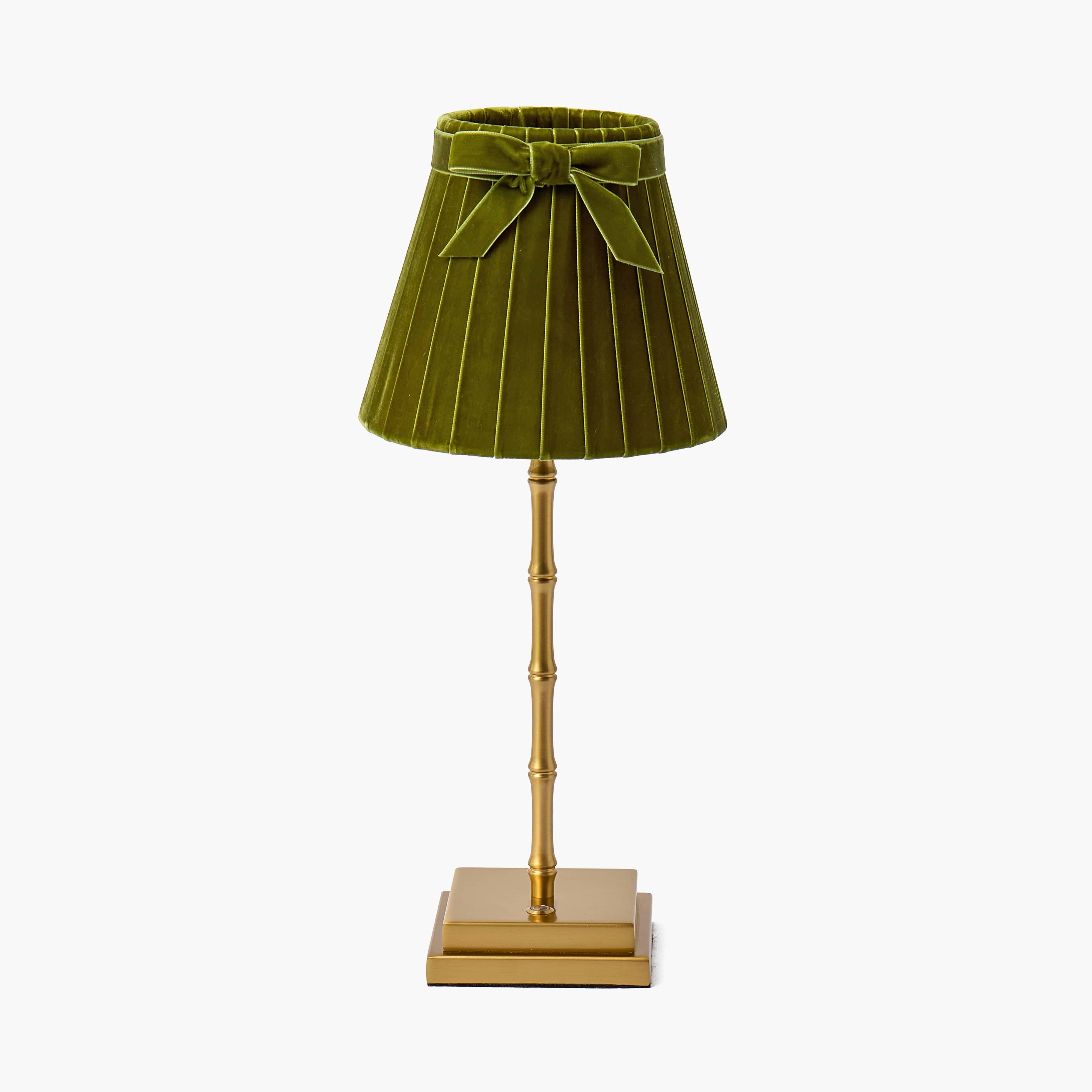 Lucille Metal Bamboo Rechargeable Lamp with Olive Velvet Bow Shade (18cm)