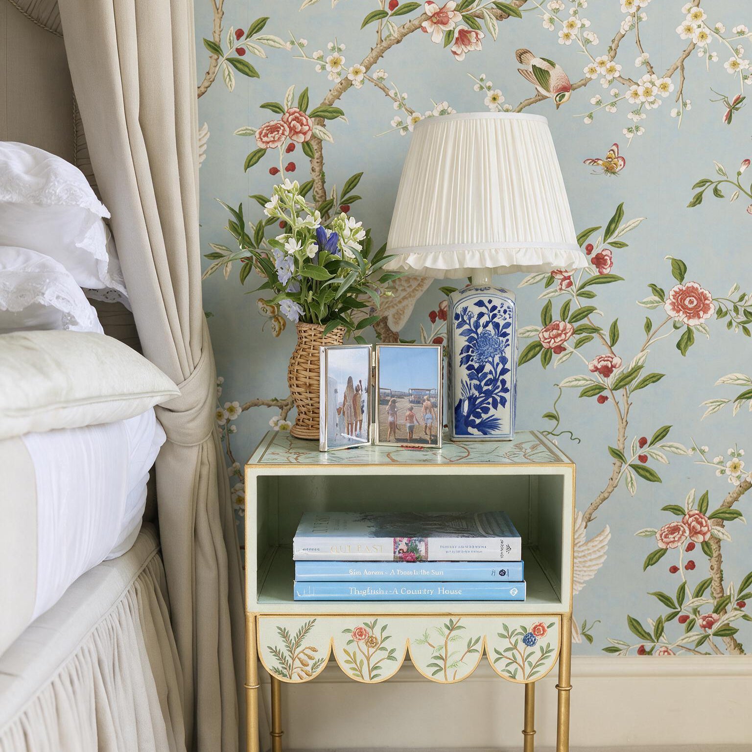 Green Chinoiserie Bedside Table