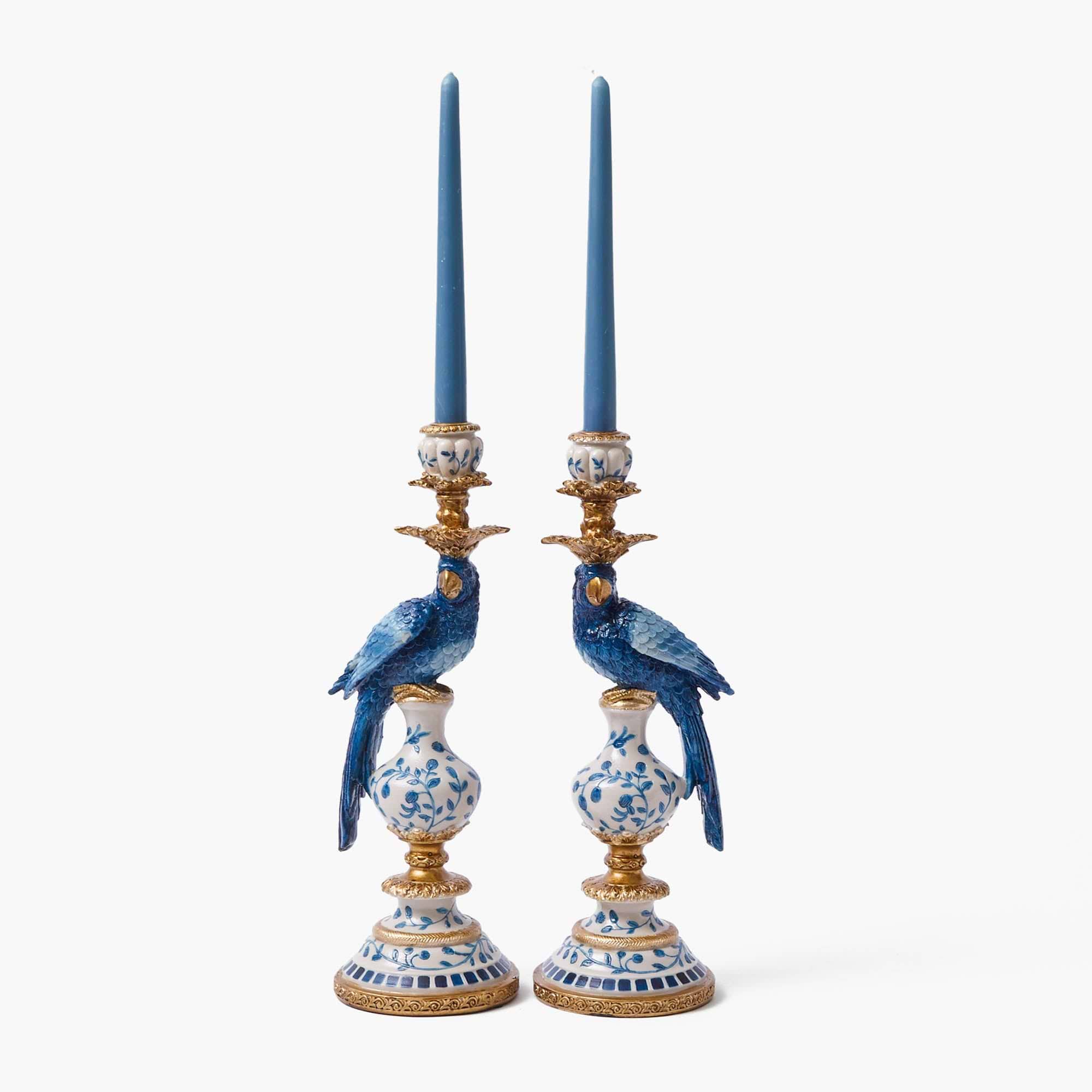 Blue Parrot Candle Holders (Pair)