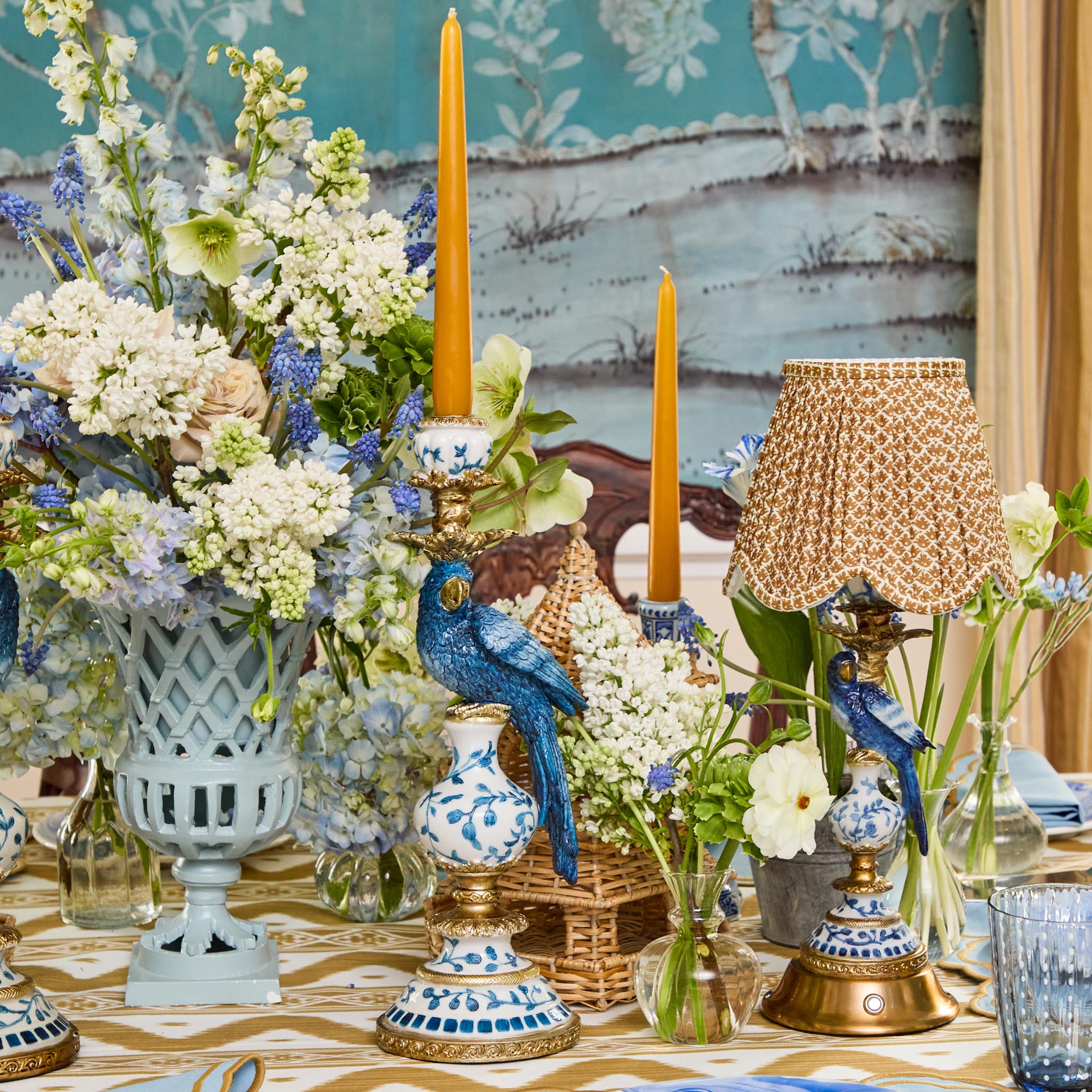 Blue Parrot Candle Holders (Pair)