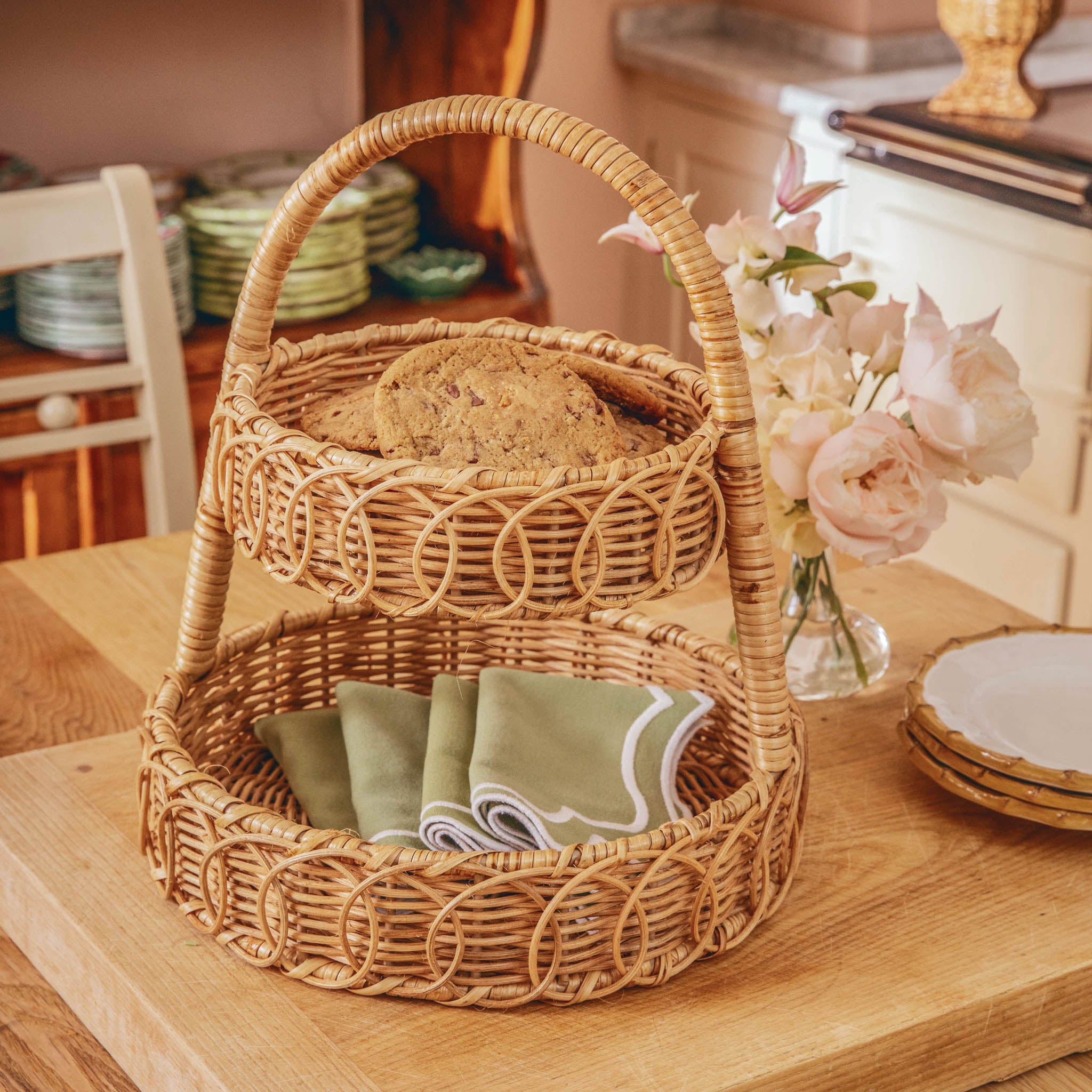 Small Rattan Two-Tiered Stand