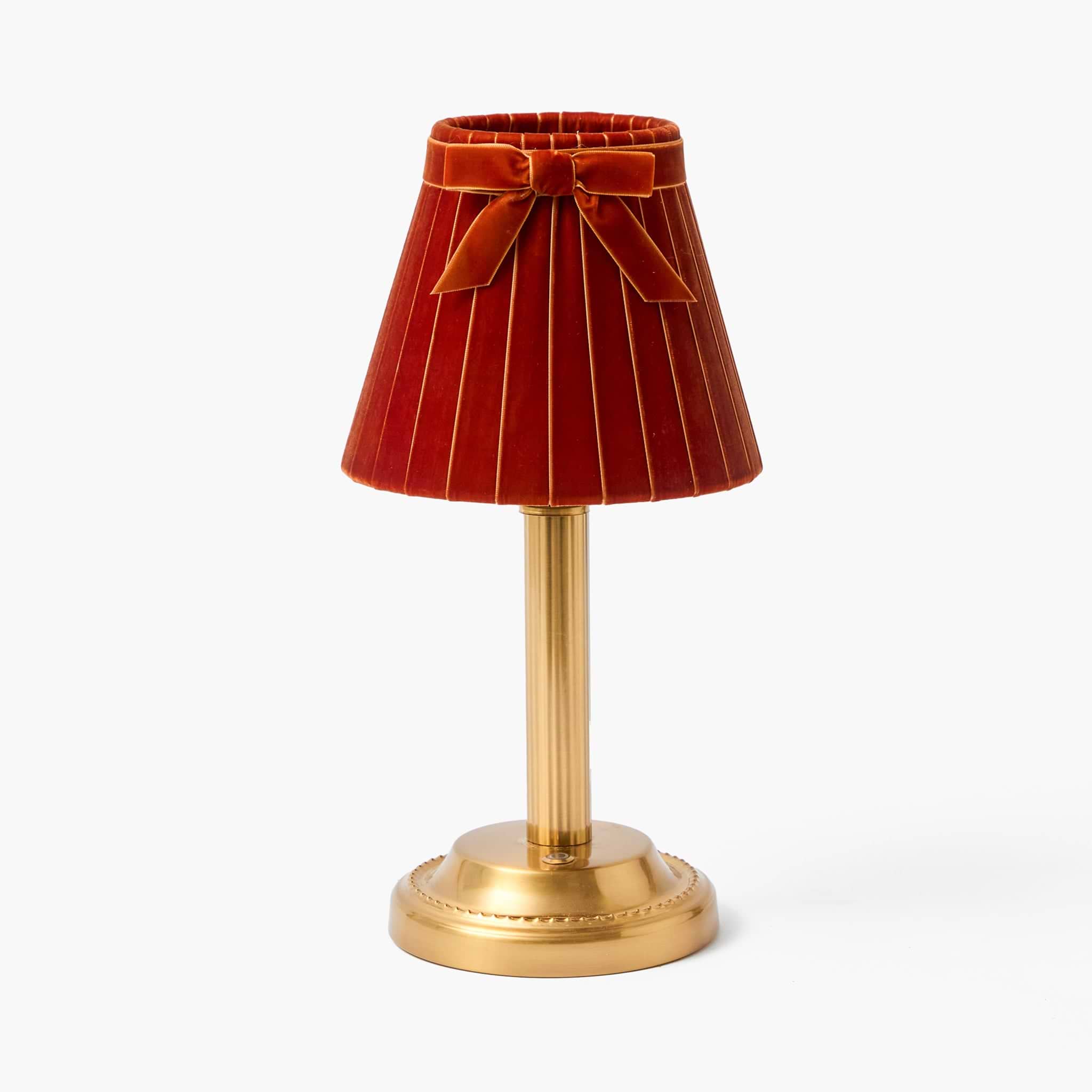 Corinthian Rechargeable Lamp with Burnt Orange Velvet Bow Shade (18cm)