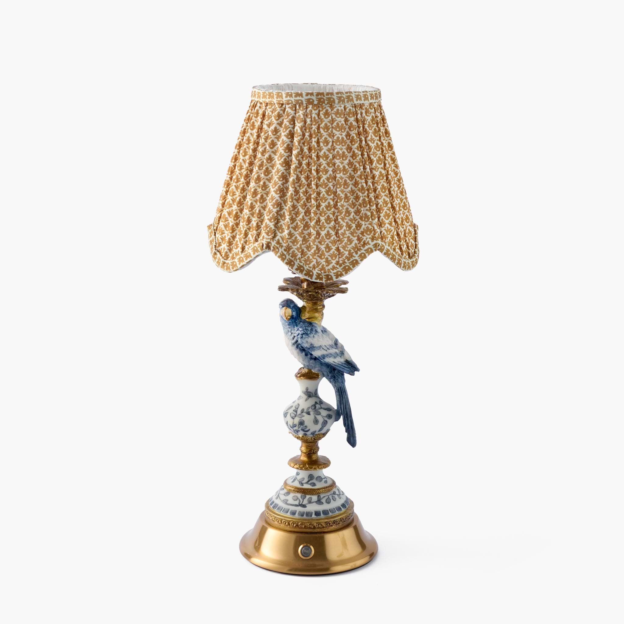 Blue Parrot Rechargeable Lamp with Caramel Lotus Deep Scalloped Shade (18cm)