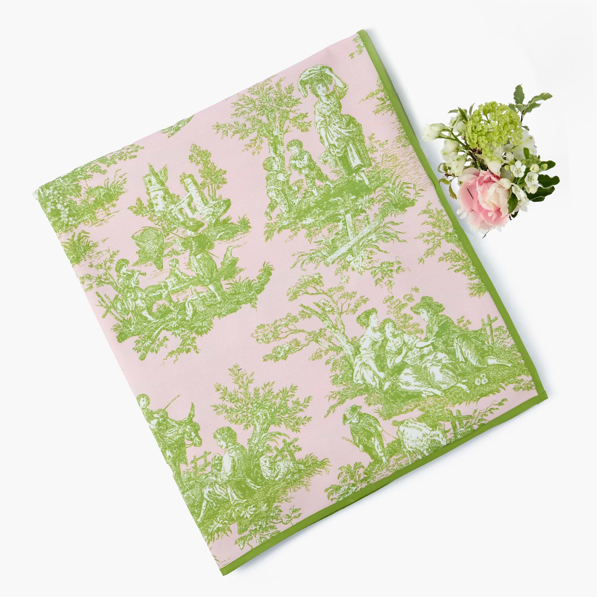 Pink & Green Ottilie Toile Tablecloth