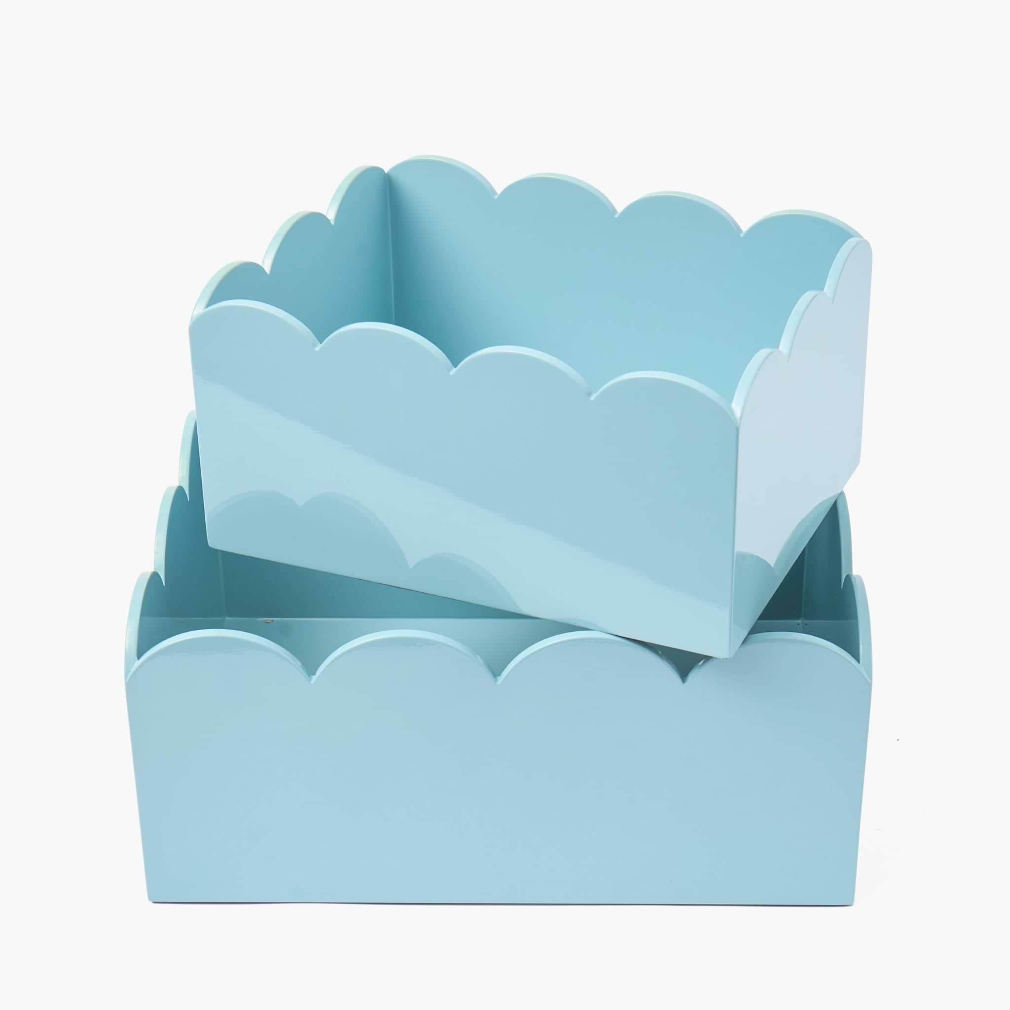 Duck-egg Blue Lacquer Storage Boxes (Set of 2)