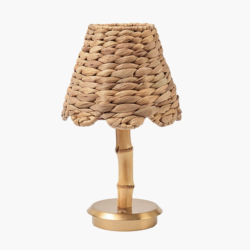 Bamboo Rechargeable Lamp with Blue & Green Ikat Shade (18cm)
