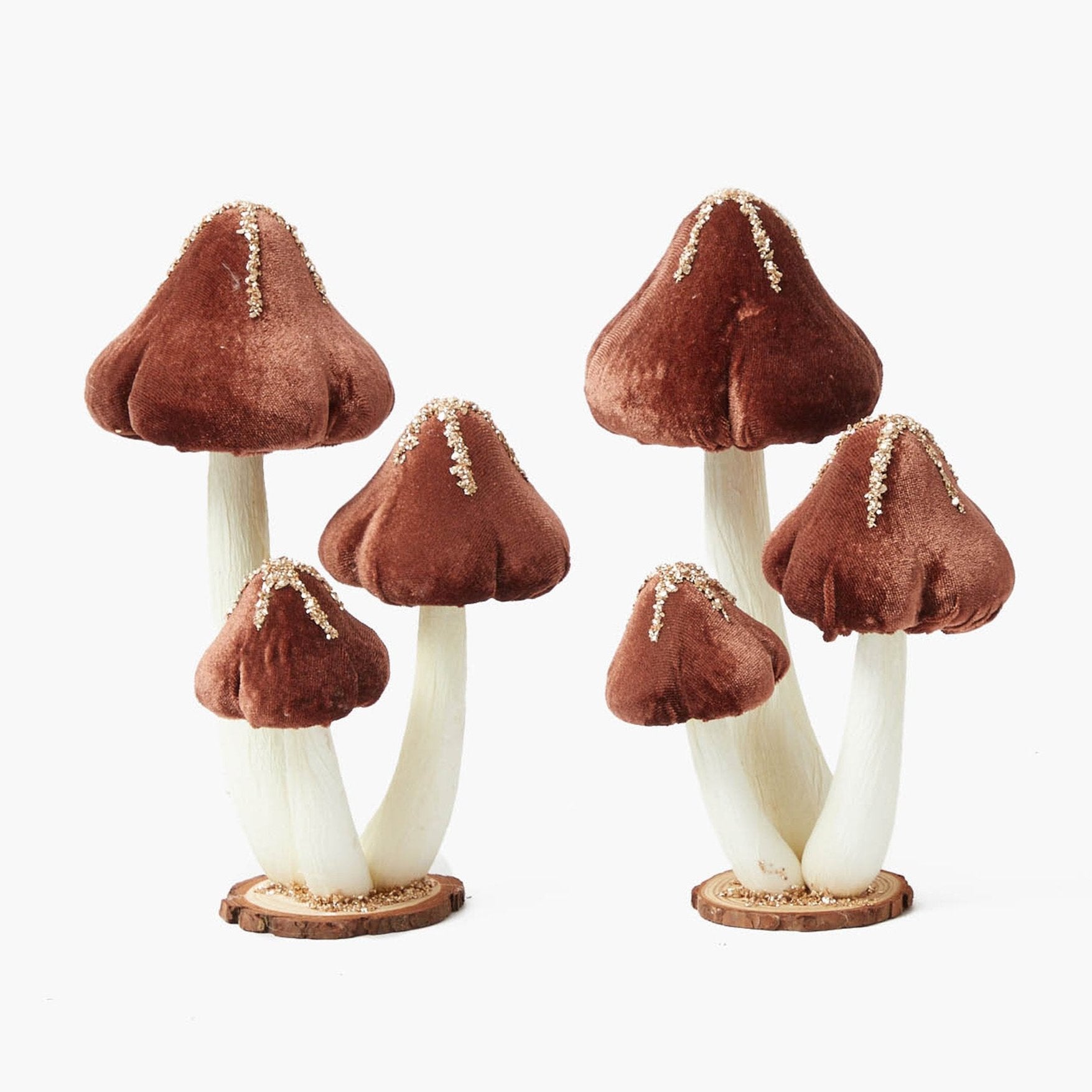 Tall Chocolate Glitter Velvet Mushroom (Pair) - 25cm