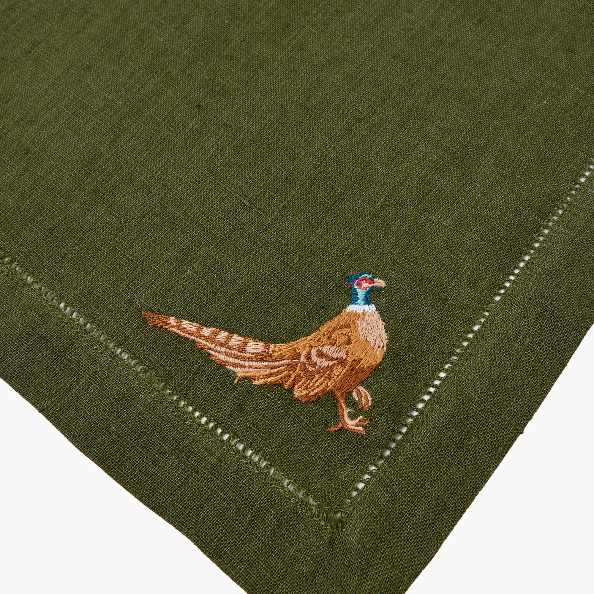 Pheasant Forest Green Linen Napkins (Set of 4)