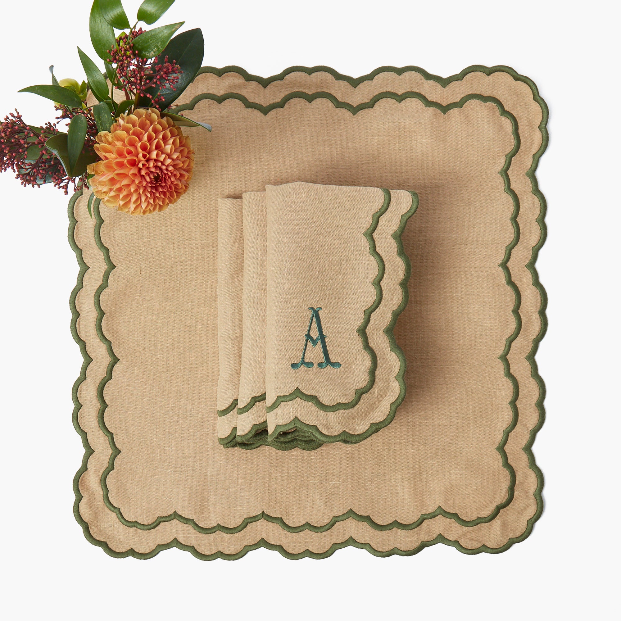 Sand & Green Lily Napkins (Set of 4)