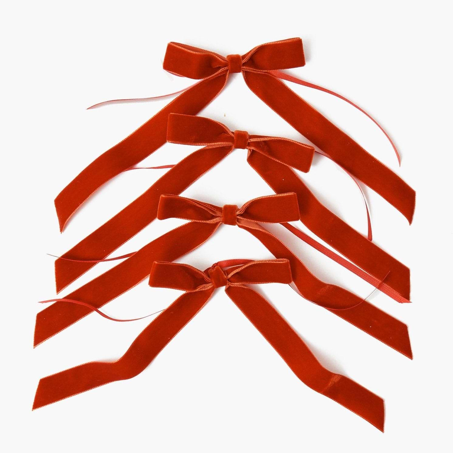 Burnt Orange Velvet Bows (Set of 4) - 20cm