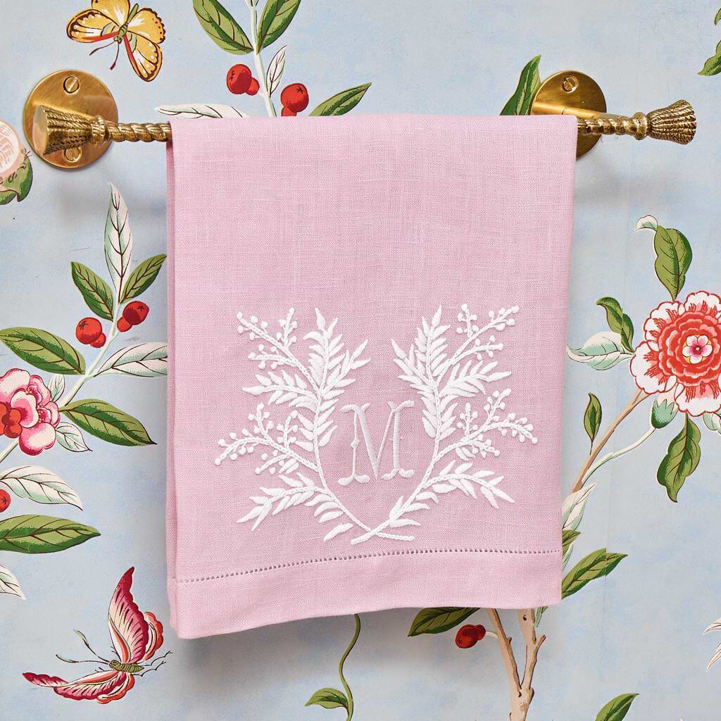 Pink Garland Embroidered Linen Hand Towel