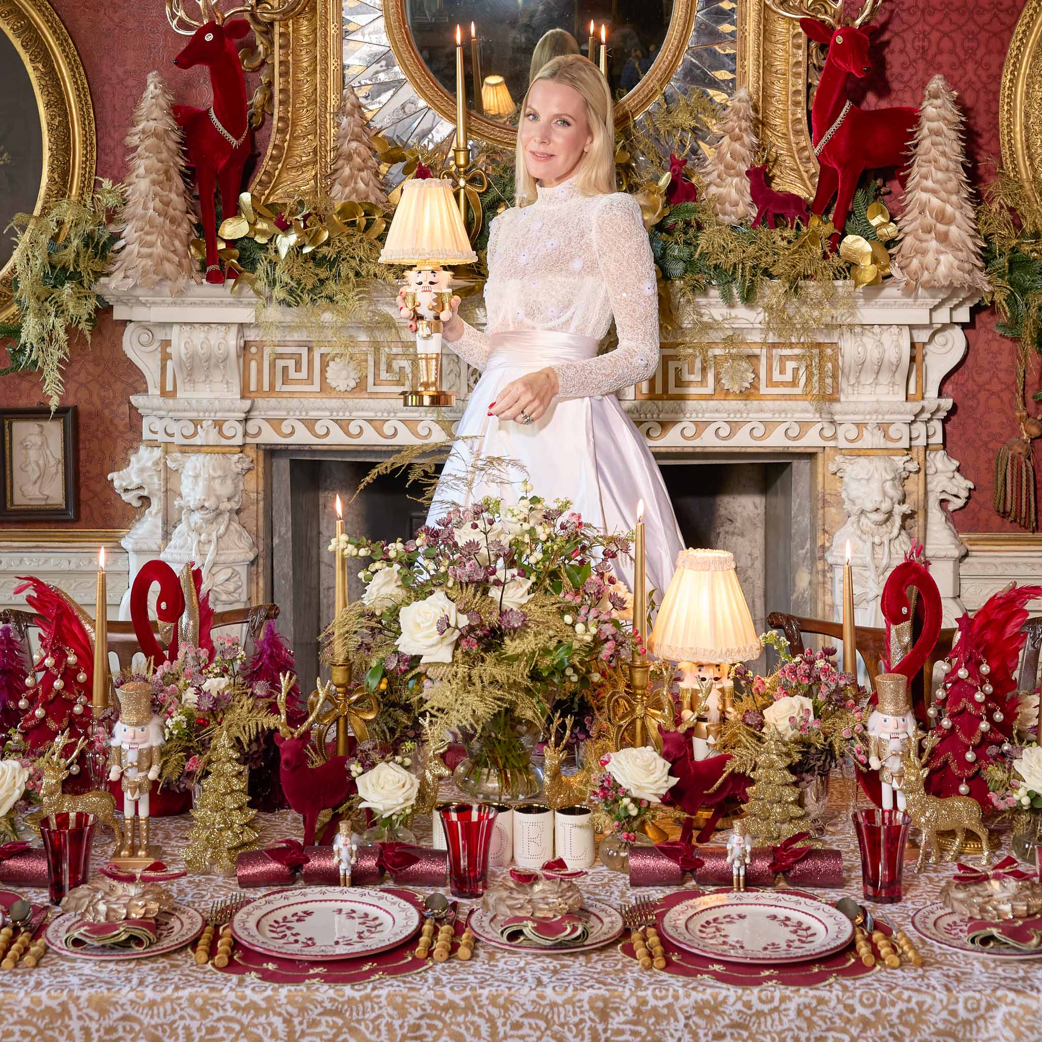 Gold Nutcracker Rechargeable Lamp with Cream Frilled Silk Shade (18cm)
