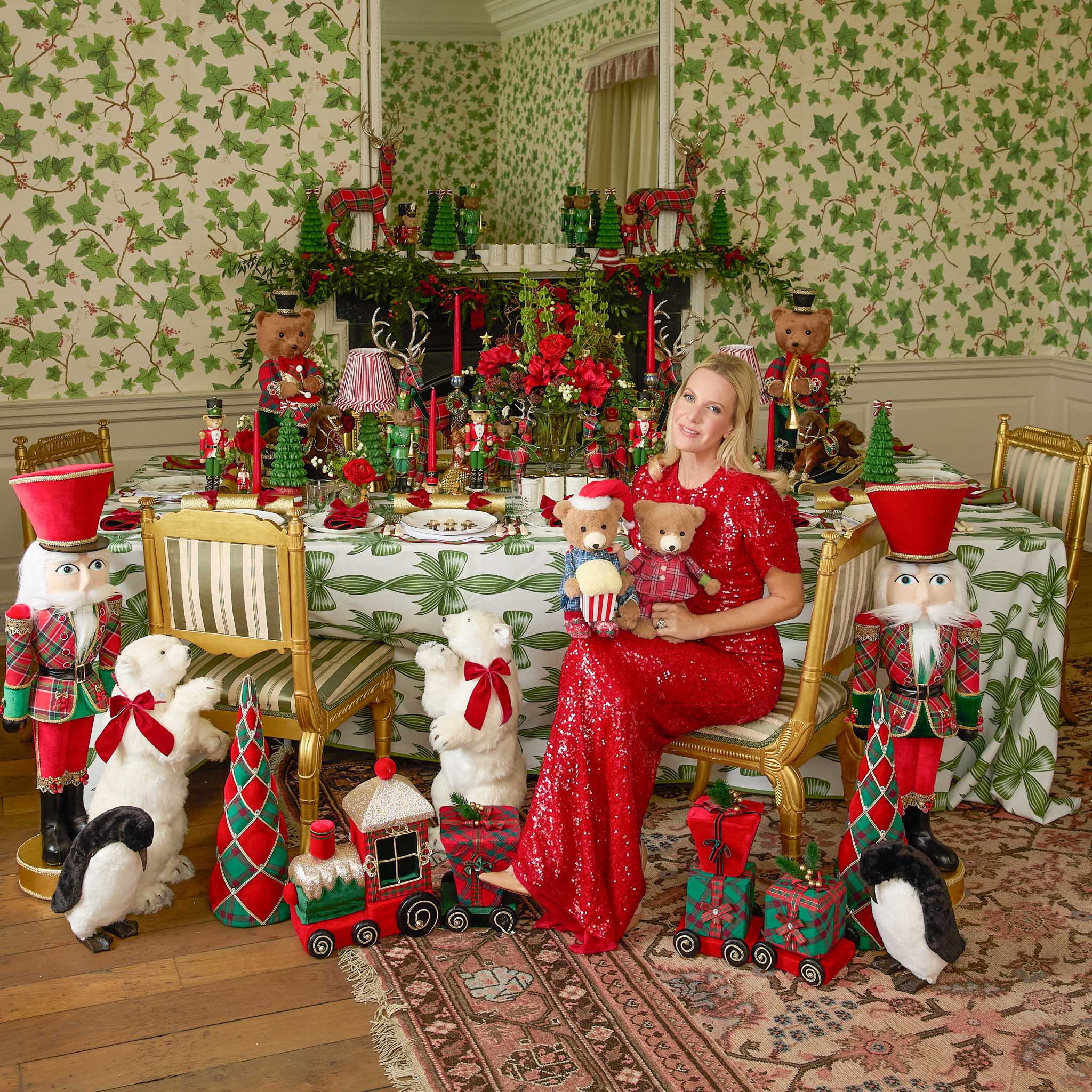 Green Bow Candycane Tablecloth