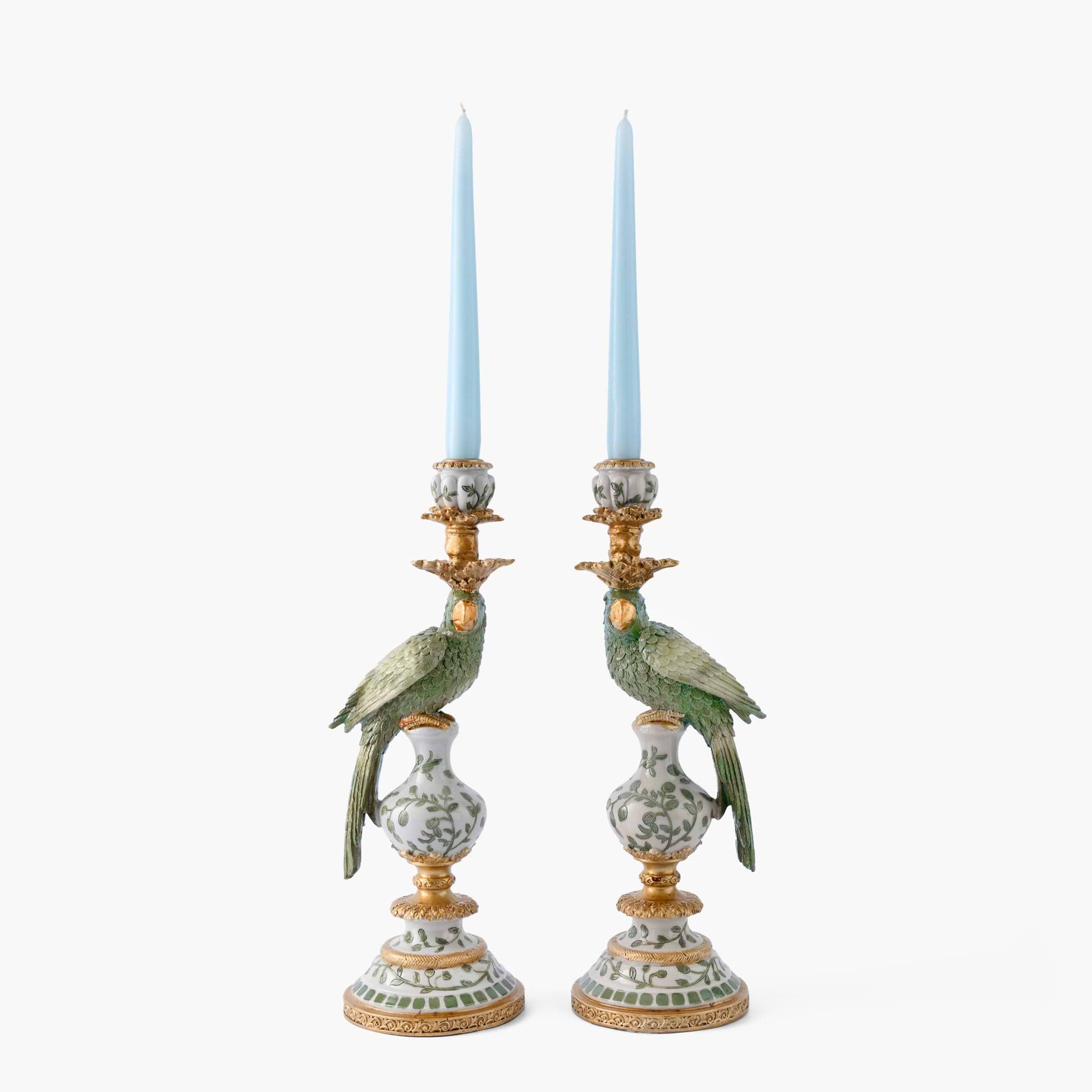 Olive Parrot Candle Holders (Pair)