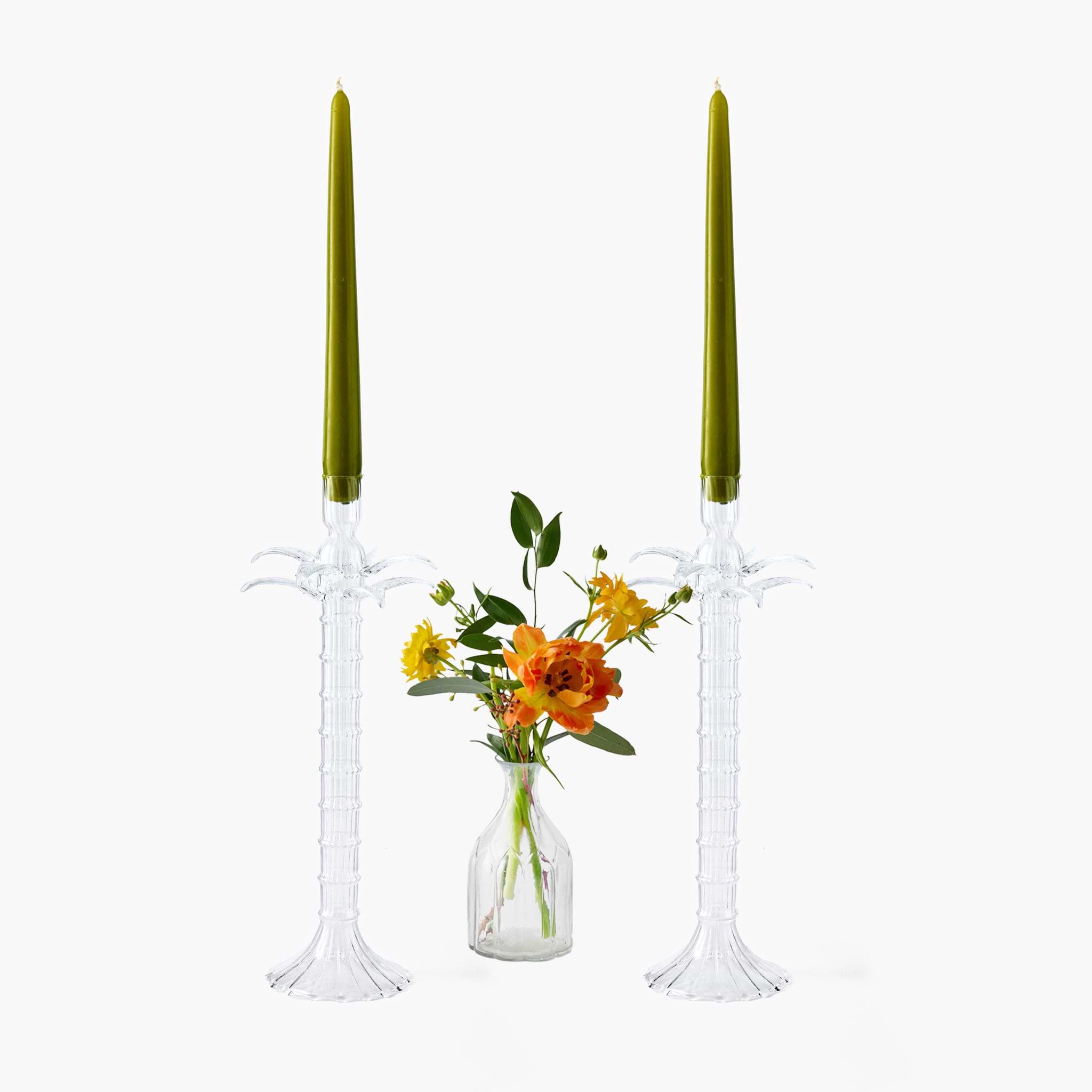 Palm Tree Glass Candle Holders (Pair)