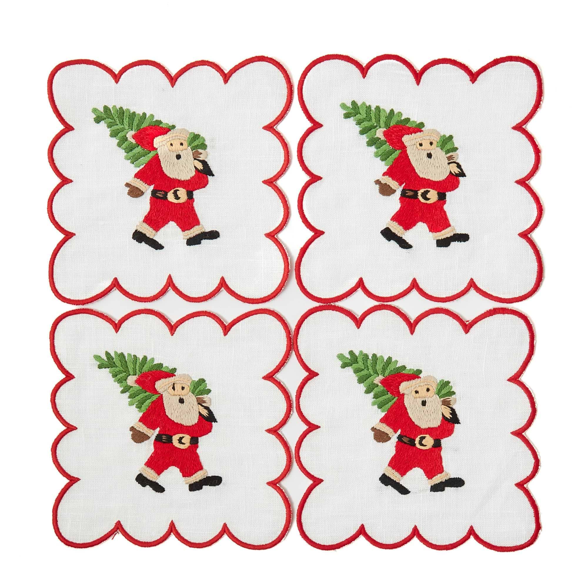 Scalloped Father Christmas Cocktail Napkins (Set of 4)