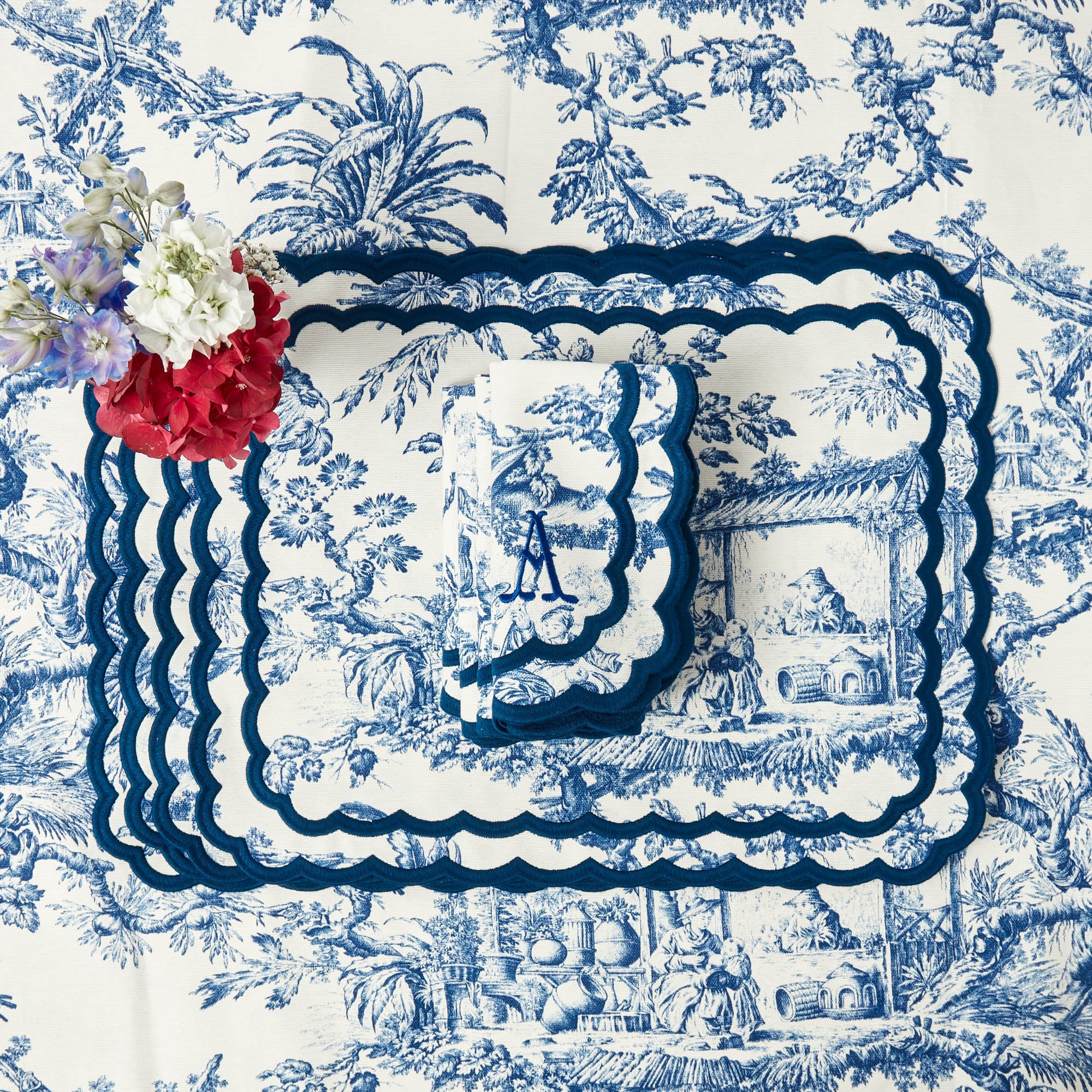 Isla Blue Toile Placemats & Napkins (Set of 4)